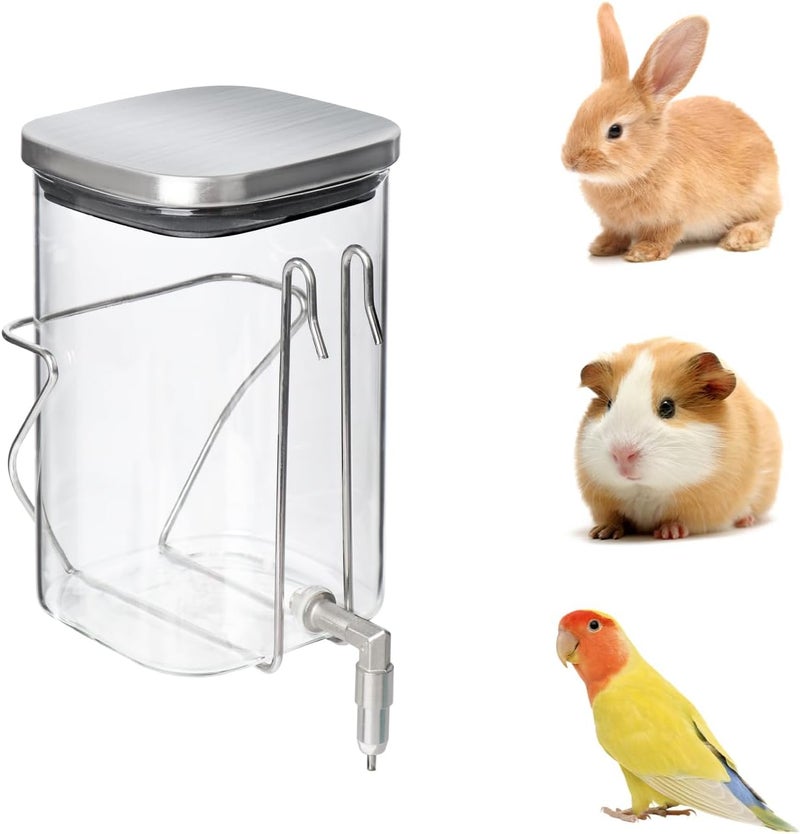 HardcorePet Premium Stainless Steel & Glass Pet Water Bottle - Firing Pin No-Drip Dispenser for Rabbits/Parrots/Rodents | 3 Size Options with Universal Cage Mount (1000ml) - Image 1